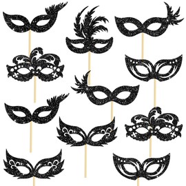 umoni Masquerade Mask Party Centerpiece Sticks 12Pcs Venetian Mask Party Decorations Bachelorette Mask Table Toppers Masquerade Mardi Gras Table Decorations for Baby Shower Supplies