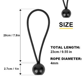 Hodzeed Ball Bungee Cords, 23CM/9IN Black Tie Down Cords for Tarp, Canopy Shelter, Wall Pipe, UV Resistant（50PCS Bungee Cords with Balls） (50)