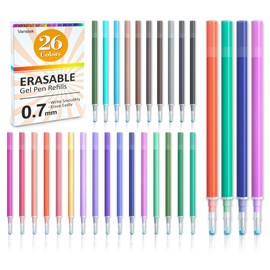 Vanstek 26 Assorted Colors Erasable Pen Refills, Gel Ink Refills Compatible with FriXion & Friction Erasable Pens, Fine Point 0.7 mm, Perfect for Writing Planner & Crossword Puzzles