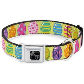 Buckle-Down Easy Adjustable Metal Seatbelt Buckle Quick Release Dog Collar, Easter Eggs, 15 to 24 Inches 1.0 Inch Wide-Large