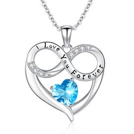 TANGPOET Heart Necklace for Women Girls Sterling Silver December Blue Topaz Birthstone Pendant I Love You Forever Engraved Jewellery Gifts for Mom Wife Girlfriends on Birthday Anniversary Christmas