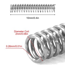 GUNGY Compression Spring Stainless Steel Spring Compression Springs 10 mm Wire Diameter 0.26 mm Outer Diameter 2 mm Length 10 mm Maximum Spring Force 0.2 kg Pack of 20