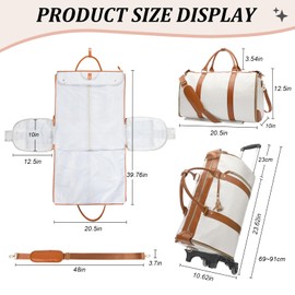 XSUIOY Rolling Garment Bag for Travel,Large Convertible Garment Duffel Bag Rolling Duffle Bag with Wheels,Carry on Garment Bags Weekender Travle Jenni Bags for Women Men(Beige)