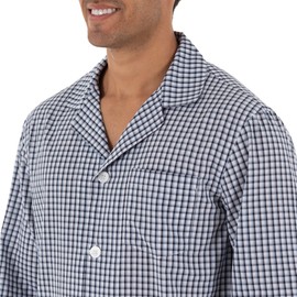 Fruit of the Loom Men's Long Sleeve Broadcloth Pajama Set, Navy/White Check, 4X