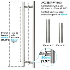 TOGU TG-6012 12 inch SUS 304 Stainless Steel Door Pull Handle/Commercial Long Door Handle with Solid mounting standoffs,Working as gate Handle/Shower Door Handle,Brushed Nickel Finish