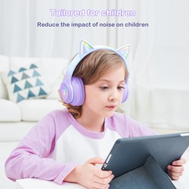 SIMGAL - Auriculares Bluetooth con orejas de gato para niños, inalámbricos y con cable, plegables con micrófono, luz LED RGB, para niñas y juegos escolares, compatibles con teléfonos móviles PC y