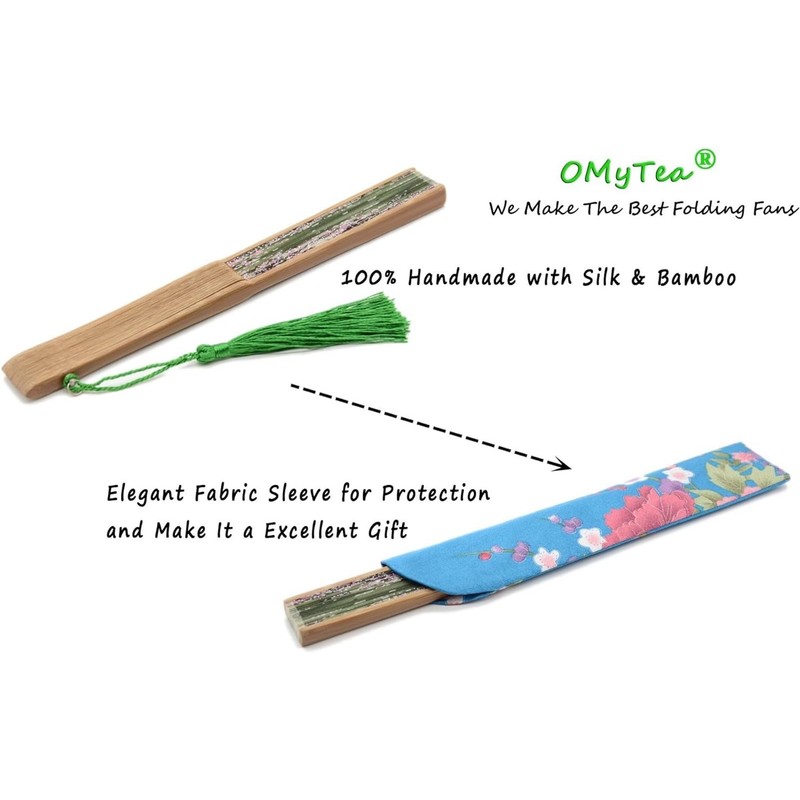 OMyTea "Sakura Chinese/Japanese Women Hand Held Silk Folding Fans with