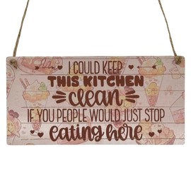Second Ave Funny Keep Kitchen Clean Wooden Hanging Rectangle Home Kitchen Family Love Sign Plaque