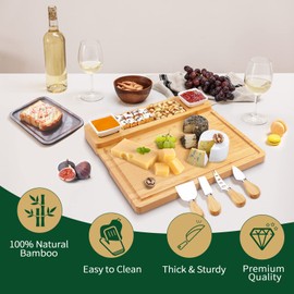 Charcuterie Boards and Knife Set - Bamboo Cheese Board - Wine Meat Cheese Tray Platter - Unique Housewarming Gifts, Anniversary Wedding Gifts for Couple, Bridal Shower Gift