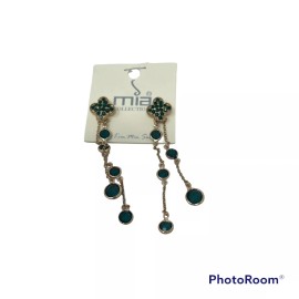 Mia Collection Earring Blue Stones Dangling Earring Gold Tone With Faux Sapphire