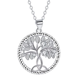 J.MUEN Tree of Life Necklace for Women, 925 Sterling Silver Chain, Birthday, Valentine's Day, Christmas Gifts for Women, Friends, 45 + 5 inches, Sterling Silver, Cubic Zirconia