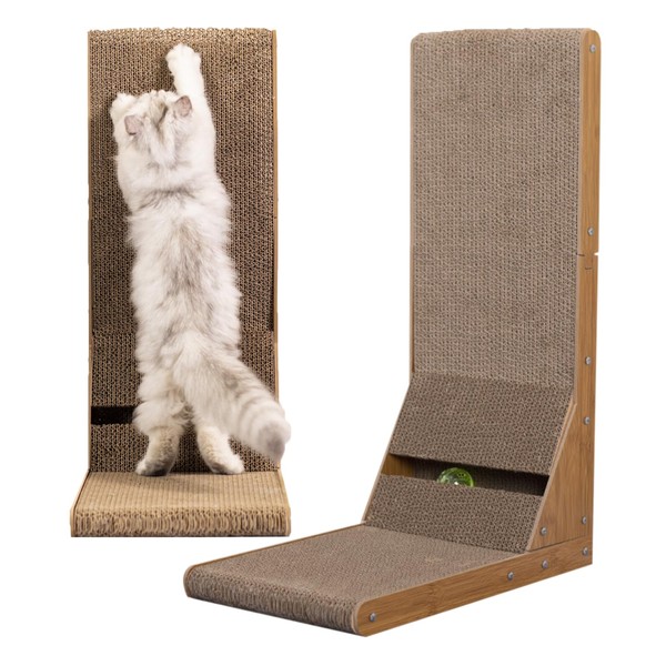 Cardboard Scratching Post with Bevel, 23.6-inch L-Shaped Scratching Post, All-Around