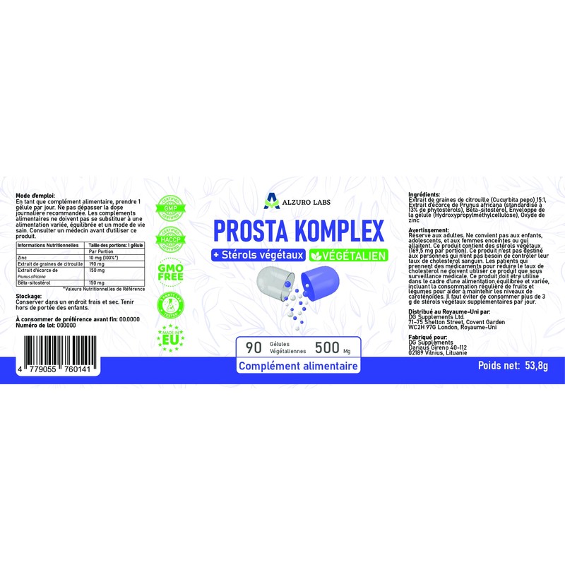 Alzuro Labs Prosta Complex | (Pygeum Africanum, Beta-Sitosterol, Kürbiskernextrakt) |