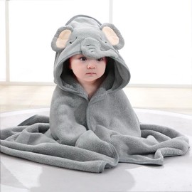 Generic Grey Elephant Hooded Towels: Perfect for Kids, Toddlers, Infants, Boys, and Girls. Charming Cartoon Design, Ultra-Absorbent, Soft washcloth Material. 32x32 inches, Ideal for Any Occasion.