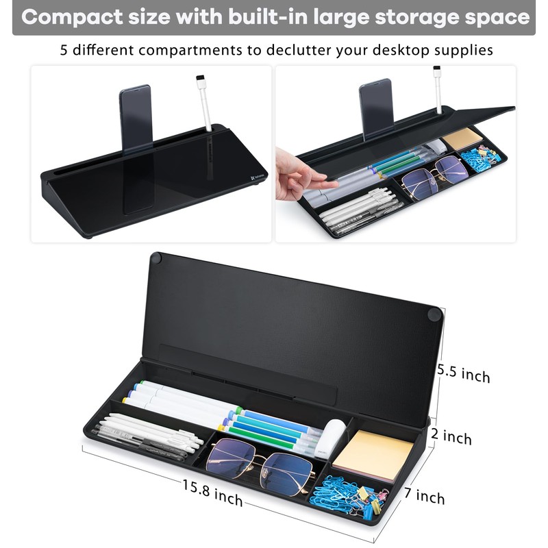 Varhomax Desktop Whiteboard with Storage, Desk Organizer Dry Erase Glass