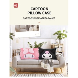 Cartoon Cute Pillowcase Anime Double Sided Plush Pillowcase Girl Bedroom Decoration Cute Cotton Pillowcase + Cute Cartoon Hairpin (Black+Pink)