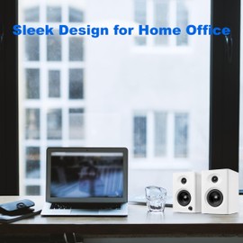 3" Bookshelf Speakers with Detailed Mellow Treble & Deep Bass, 60W Max Output, Compact HiFi Audio for Home Office, PC, or Laptop - White Pair