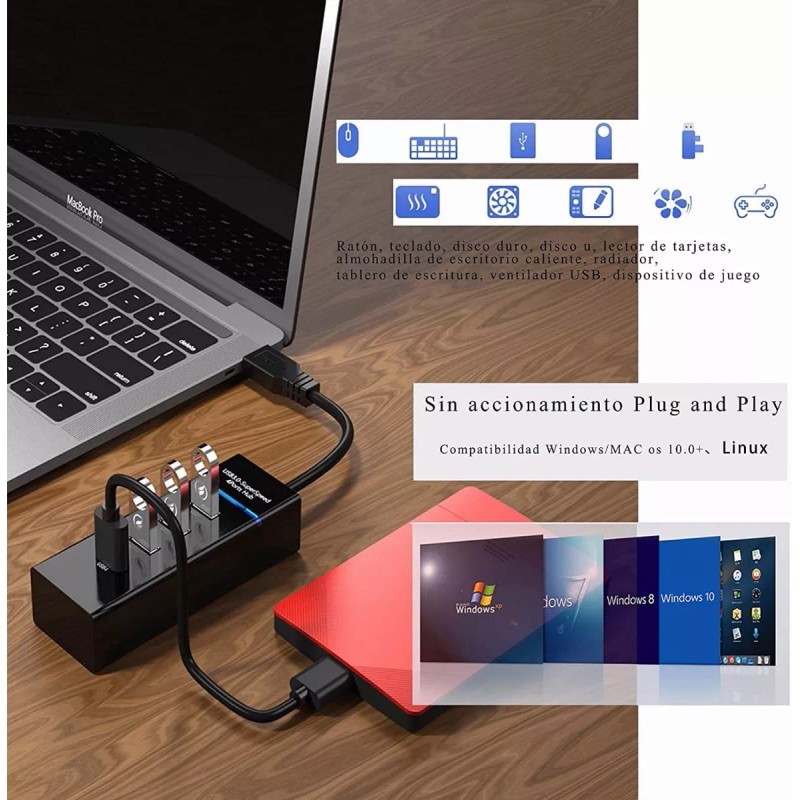 Zakulu Hub Usb 3.0 4 Puertos Expansor Multi Para Laptop