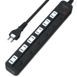SAYBOUR Power Strip, Lightning Guard, Eligible Invoice Issue, No Light, Individual Switch, Power Saving Tap, 6 Outlets, Extension Cord, Stylish, Energy Saving, AC Outlet, PSE Certified, 6.6 ft (2 m),