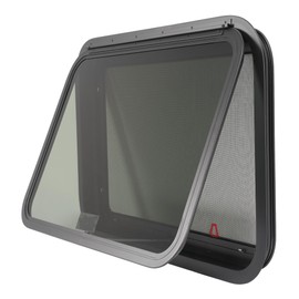 HECASA 30" x 20" RV Emergency Exit Window w/Trim Ring & Screen Tinted Glass Side Window with Screen & Trim Kit Push Out Egress for Cargo, Camper, Horse Trailer Aluminium Tempered Glass Plastic Rubber