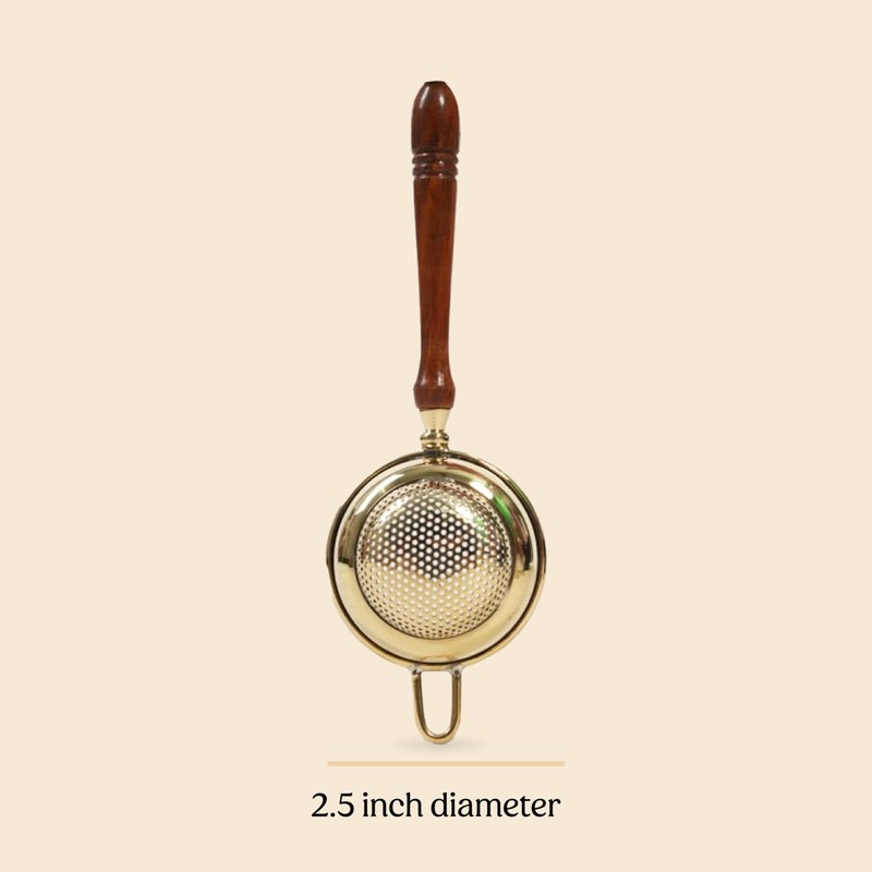Mittal Teas Brass Tea Strainer with Wooden Handle | Handcrafted