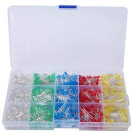 1000Pcs 3mm LED Light Emitting Diode LED Light Emitting Diode Assorted Kit Red/Yellow/Blue/Green/White Color with Storage Box
