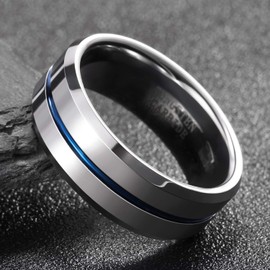 Greenpod 8MM Tungsten Carbide Rings Silver Blue High Polished Beveled Edge Mens Wedding Band Women Size 11