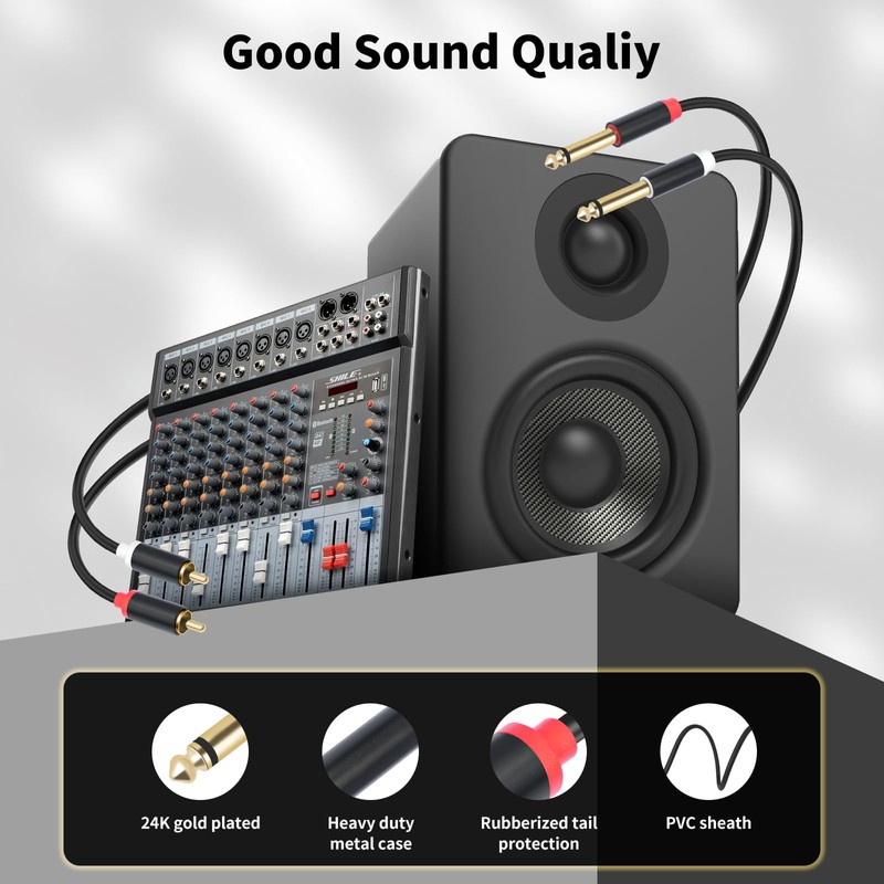 Menewstart Dual 1/4 TS to Dual RCA Stereo Audio Interconnect
