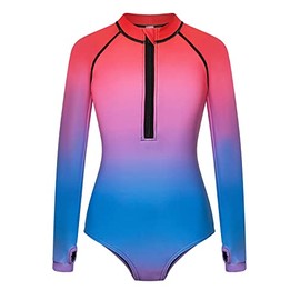 Girl Long Sleeve One Piece Swimsuit: UV UPF 50+ Sun Protection Zip Swimsuit Bathing Suit Rainbow Color 6 7 8 Years
