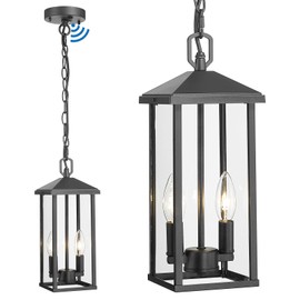 Starcurin Exterior Pendant Light for Porch Chandelier Outdoor Pendant Lights 2-Light with Clear Glass, Dusk to Dawn Modern Hanging Porch Lights Outdoor Hanging Light Fixture for Patio Gazebo