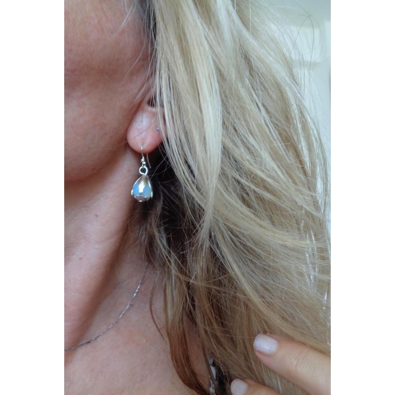 ⊹⊱✿ MONDSTEIN OPAL HELLBLAUE PERLE & VERSILBERTE KNOSPE ✿⊰⊹ einmalige