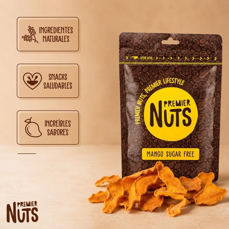 Premier Nuts - Mango Deshidratado - 100% Natural - Rebanadas