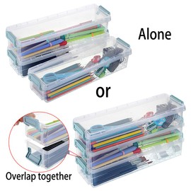 SUMTree 3 Pack Clear Storage Containers rectangular transparent Storage boxes Home Utility Boxes with Grey Clip 1.5L (Blue)