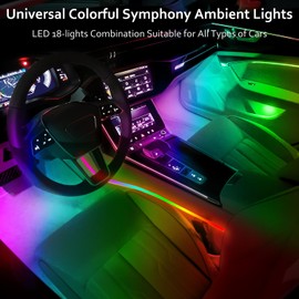 HMYC Acrylic Interior Car LED Strip Light with APP, 18-in-1 128 Colorful 6 Pieces Fiber Optic Car Decoration Atmosphere Light Kits, Dual Zone Music Sync Rhythm RGB Neon Lighting for All Cars
