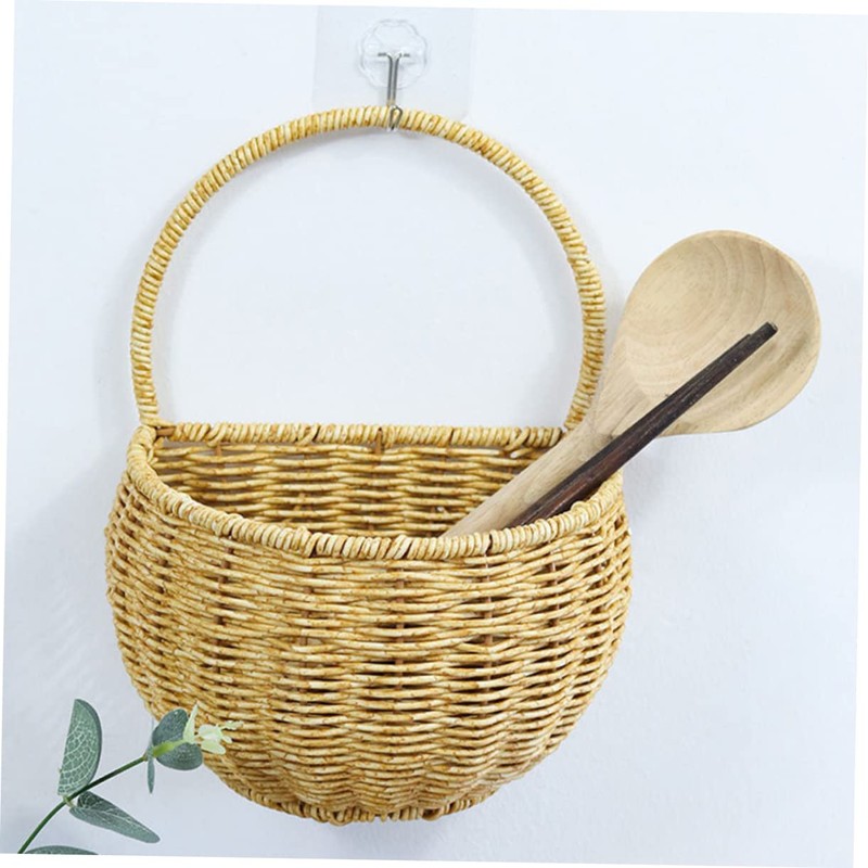 BUGUUYO Handwoven Wall Mounted Vegetable Basket Woven Holder for Kitchen