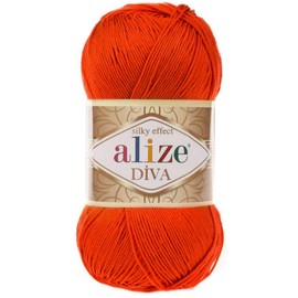 Alize Diva Silk Effect 100% Microfiber Acrylic Sport Yarn 1 Ball skeins 100gr 383yds Color (37 - Orange)