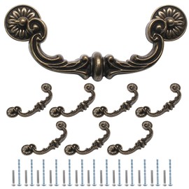 Uenhoy 8 Pack Vintage Drawer Pulls 6 Inch (150mm) Hole Center Drop Bail Cabinet Pulls, Bronze Bail Handle Drop Pull Handles for Cabinet Dresser Drawer