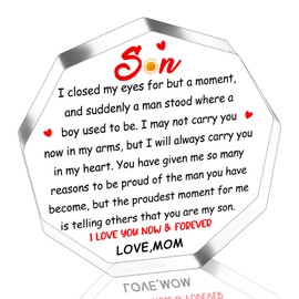 Father‘s Day Gifts for Son Gifts for Sons Adult Birthday Gift for Sons to My Son from Mom Acrylic Plaque Desk Decor I Love You Christmas Graduation