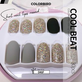 COLORBIRD NAILFAIRY (046) Nail Tips, Short, Black, Gray, Cute, 30 Pieces