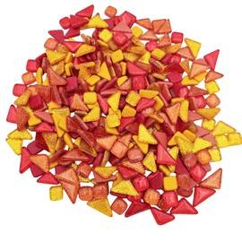 1.1LB Random Irregular Glitter Shiny Glass Mosaic Tiles for Crafts Bulk, Glass Mosaic Pieces Set for Cups Picture Frames Home Decoration DIY Art Projects (Mix Red Yellow)