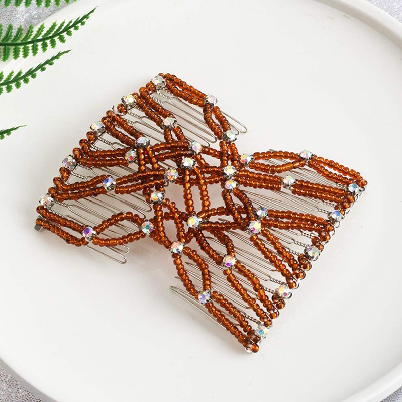 Lovef 4Pcs/Pack Crystal Rhinestone Easy Combs Magic Beaded Double Stretching