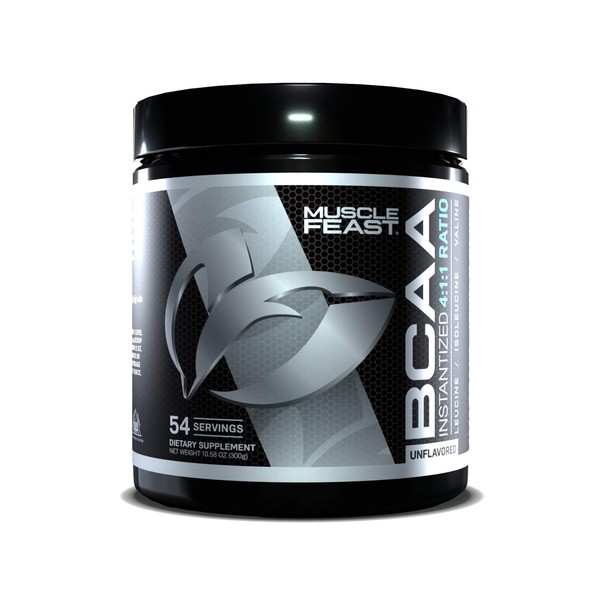 Muscle Feast Vegan BCAA Powder 4:1:1 Ratio Keto Friendly Sugar Free Post Workout Recovery, Unflavored, 300g