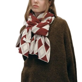 MININAI Fashion Argyle Pattern Scarves for Women Fall Winter Plaid Knit Scarf Soft Cold Weather Warm Y2k Accessories (Red)