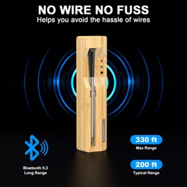 700FT Bluetooth Meat Thermometer, 5.5mm Ultra-Thin Probe Wireless Food Thermometer with Dual Temp Monitor for Steak, Pork, Turkey, BBQ, Oven, Grill and Smoker Cooking (White)