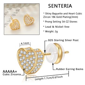 18k Gold Plated Heart Stud Earring For Women Earring 925 silver Screw Back Iced Out Cubic Zirconia earring SENTERIA