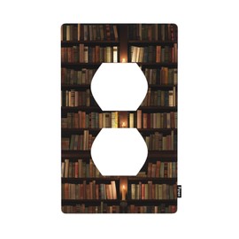 Pznen Books Light Switch Cover Vintage Bookshelf Outlet Covers 1 Gang Duplex Receptacle Wall Plate, Standard Size 4.5" x 2.76" Unbreakable Faceplate Cover for Home Study Room Library