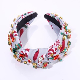 boderier Christmas Headbands for Women Xmas Candy Cane Headband Crystal Jeweled Wide Knotted Headband Christmas Holiday Headwear Hair Accessories Gift(Candy Canes)