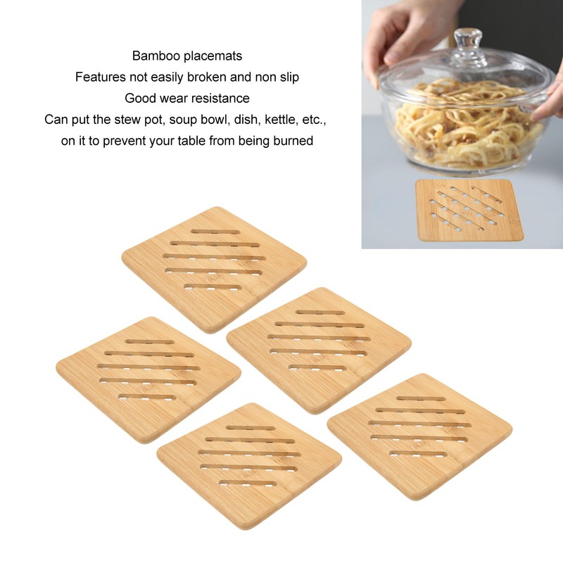 5 Pcs Bamboo Hot Pad Table Mat Bamboo Trivet Pot