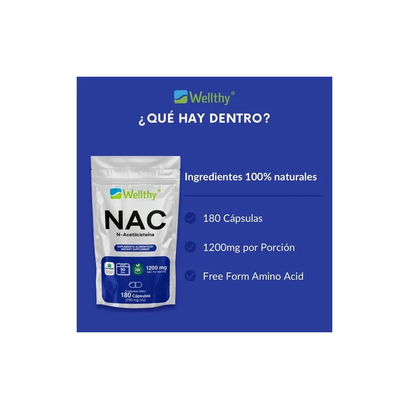 Nac N-acetilcisteína 180 Cápsulas Wellthy 90 Porciones