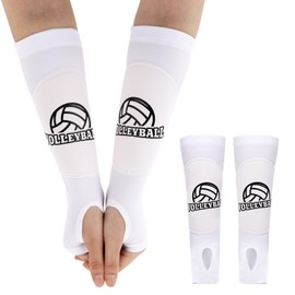 Volleyball Arm Sleeves White Forearm Sleeves with Protection Foam Pads and Thumb Hole Unisex Passing Hitting Padded Volleyball Sleeves for Youth, 1 Pair
